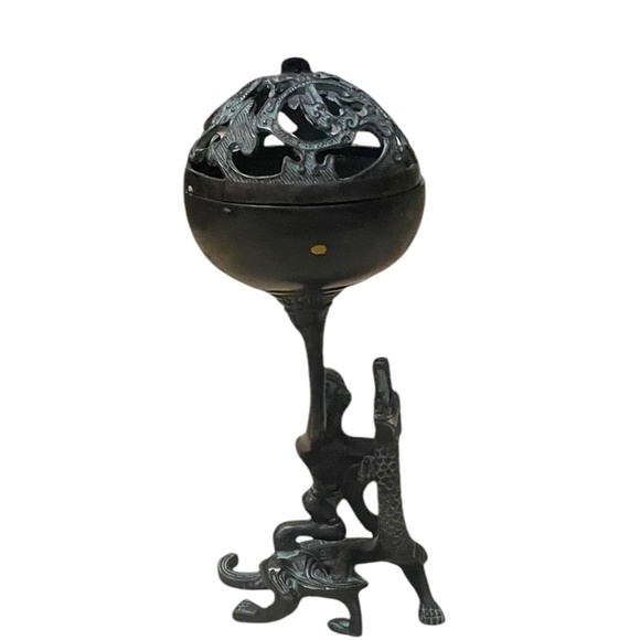 Chinese Bronze Copper Immortal Riding Dragon Statue Hand Carved Boshan Furnace - Picture 2 of 13